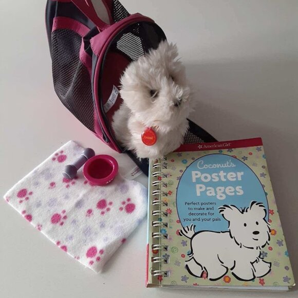 American Girl Other - American Girl Coconut Dog Carry Case and Accessories + Bonus Book